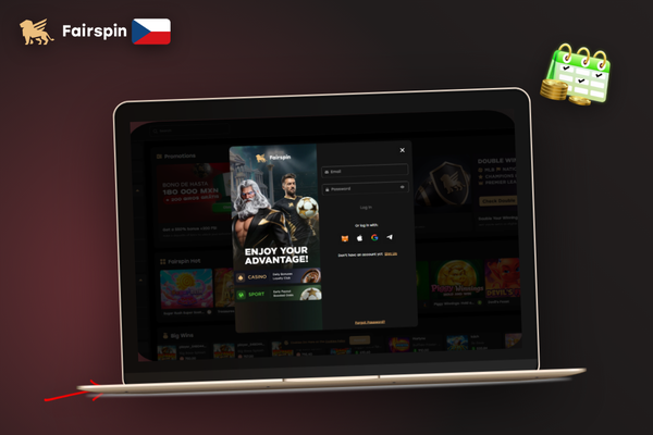 Hráč dokončuje registraci ve Fairspin Casino za několik minut na notebooku