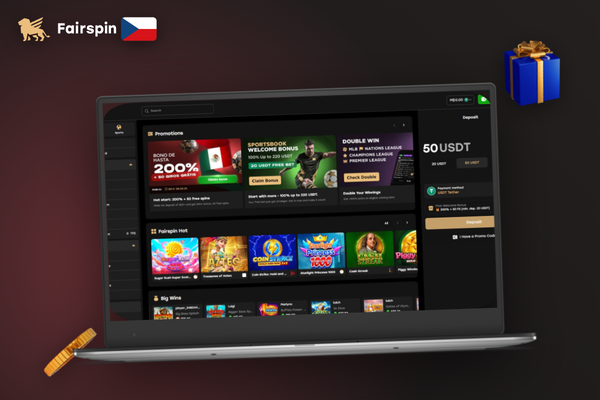 Hráč vybírá platební metodu v pokladně Fairspin Casino na notebooku