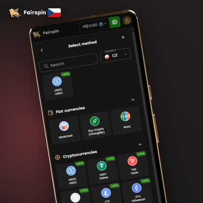 Měny účtu CZK, EUR, USD a kryptoměny dostupné na Fairspin Casino pro vklad